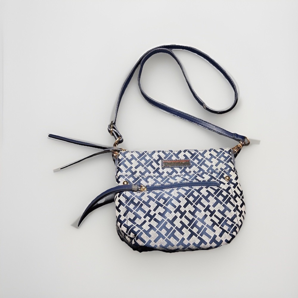 Tommy Hilfiger Navy White‎ Monogram Canvas Crossbody Bag